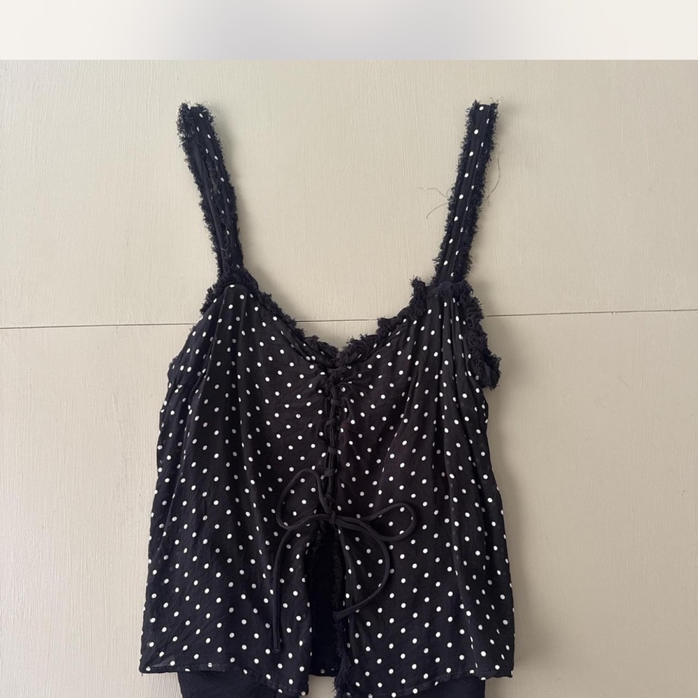 Zara Black Polka Dot Tie-Front Tank Top